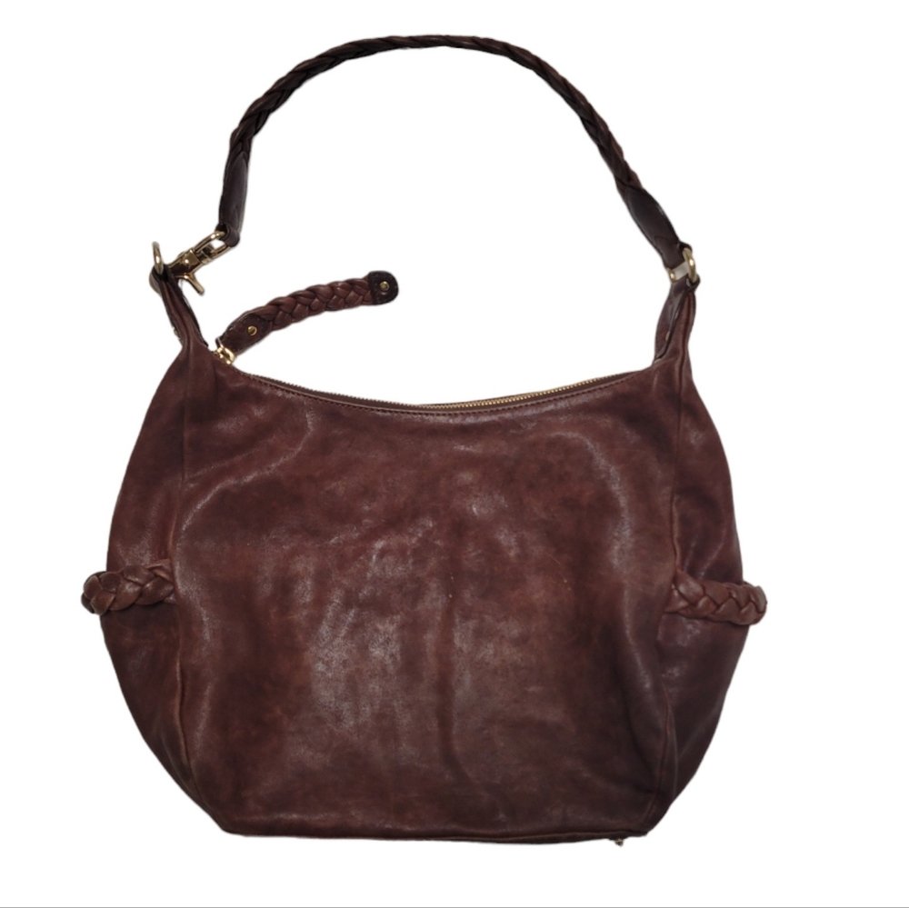 Botkier women's leather Hobo handbag Braided strap suede interior gold hardware